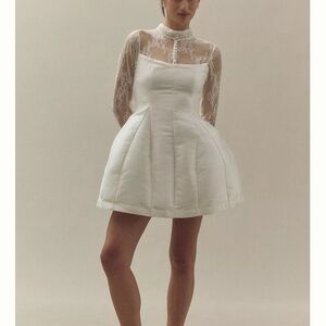 BHLDN long sleeve high neck lace fit and flare mini dress